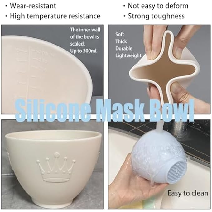 SWIUKPHE SILICONE FACE MASK MIXING BOWL SET, DIY FACEMASK MIXING TOOL KIT WITH SILICONE MASK BOWL, FACIAL MASK BRUSH, BOWL STICK SPATULA, FACE MASK APPLICATOR, MEASURING CUP (5 PCS) - Image 3